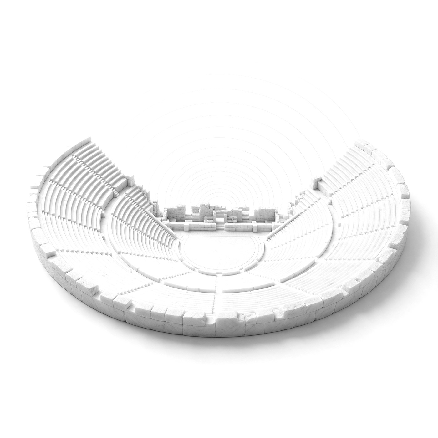 Teatro grego de Epidauro em mármore, visto de cima